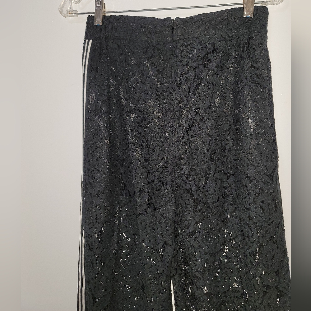 New WHY Dress Black Lace Wide Leg Tuxedo Stripe Pants With Shorts Lining Small - Picture 9 of 16